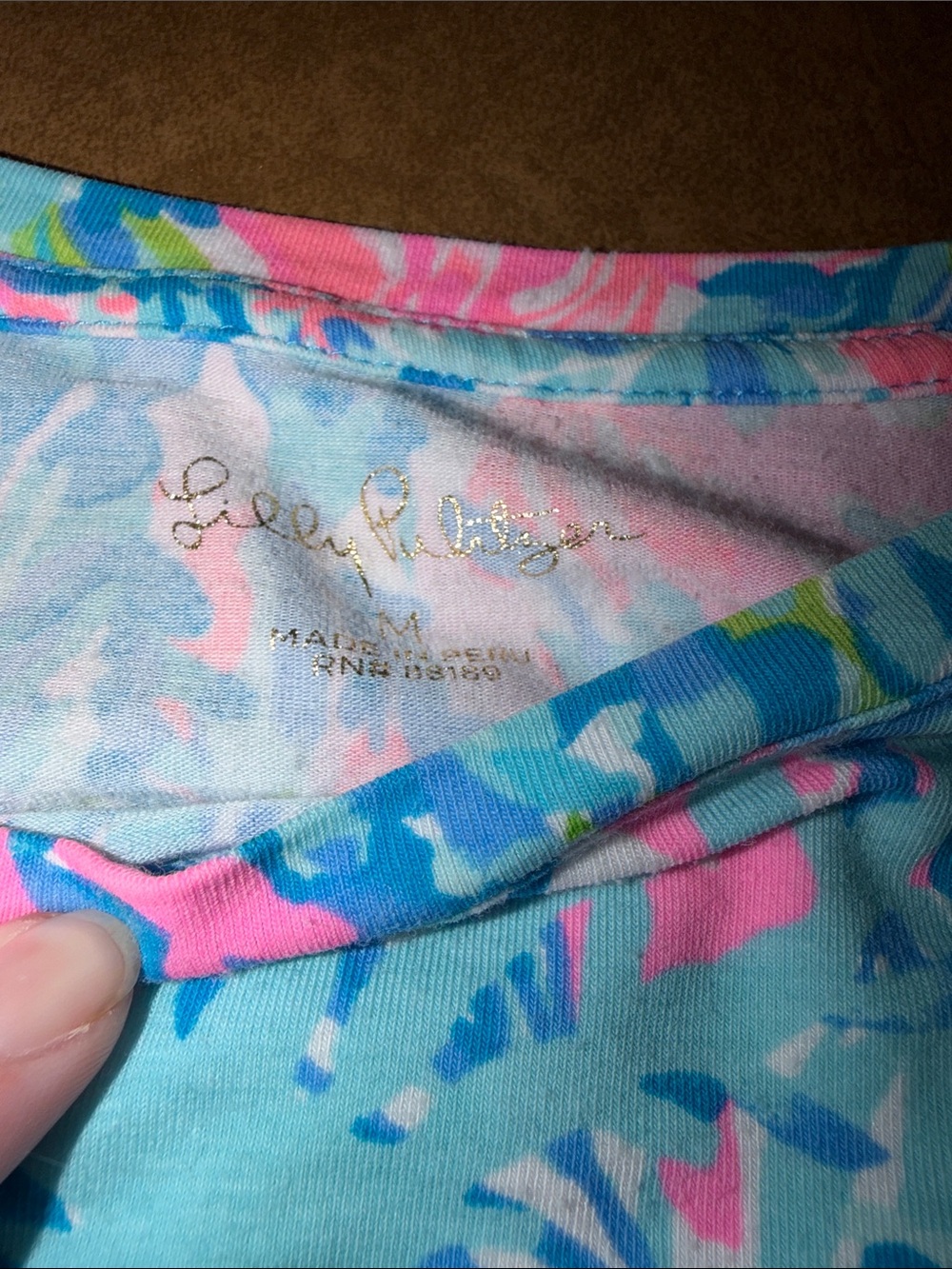 Lilly Pulitzer Fish My Wish Blue Floral Yoke & Sleeve Long-Sleeve Tee • Size M - Picture 2 of 7